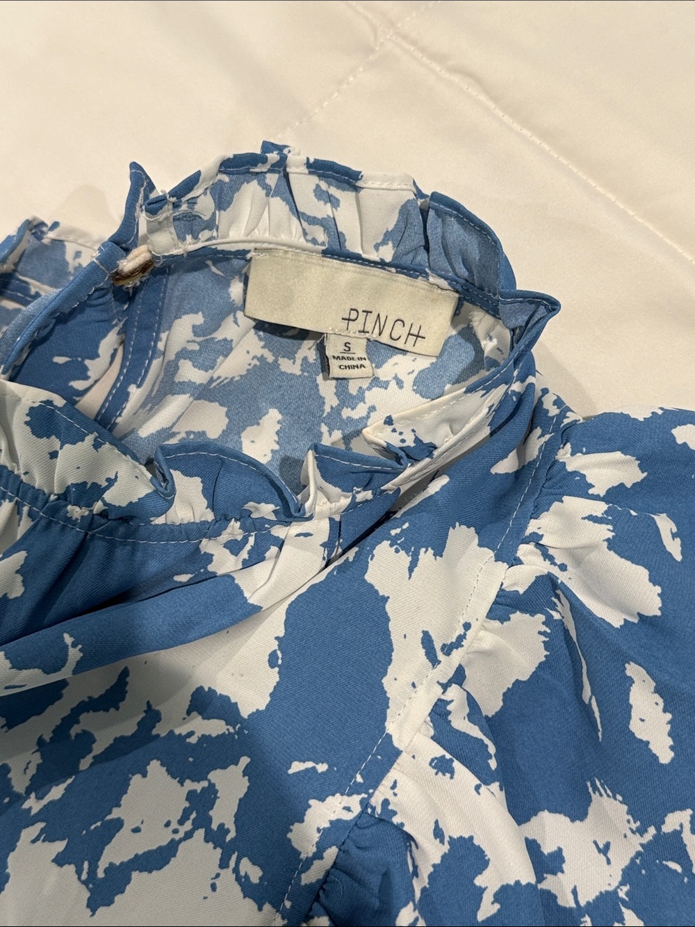 Pinch Blue and White Tiered Ruffle-Sleeve Midi Dress. Size S - Picture 7 of 8